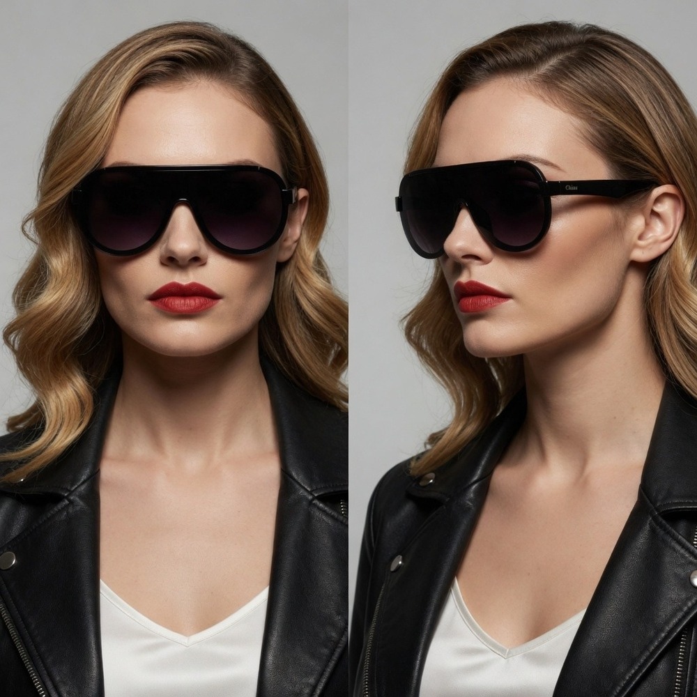 Black Flat Top Shield Sunglasses Gradient Lens Women Fashion Shades Female Gafas